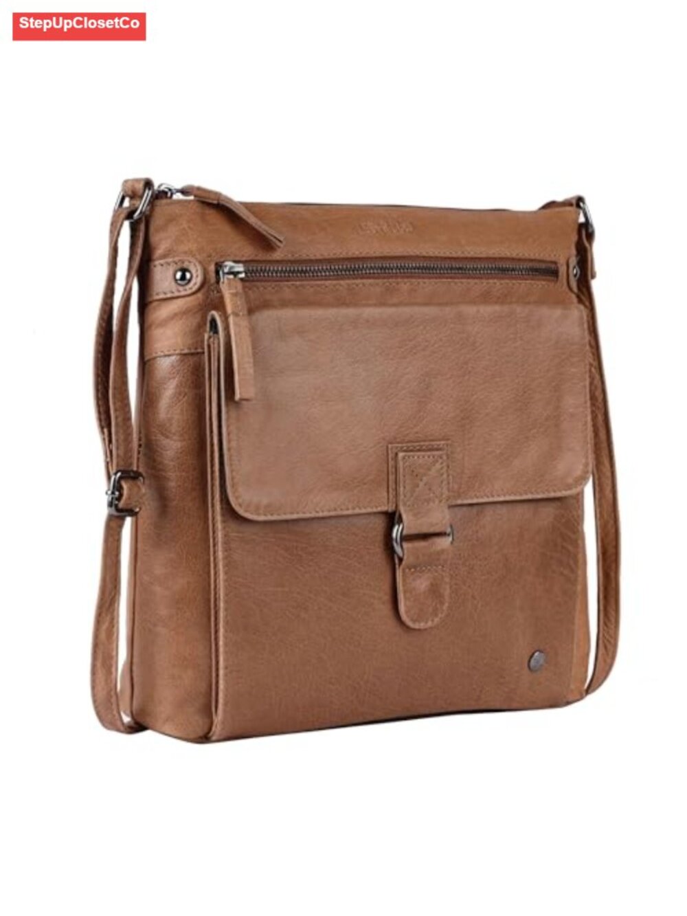 Genuine Leather Large Crossbody Handbag Triple Zip Sling Shoulder Bag